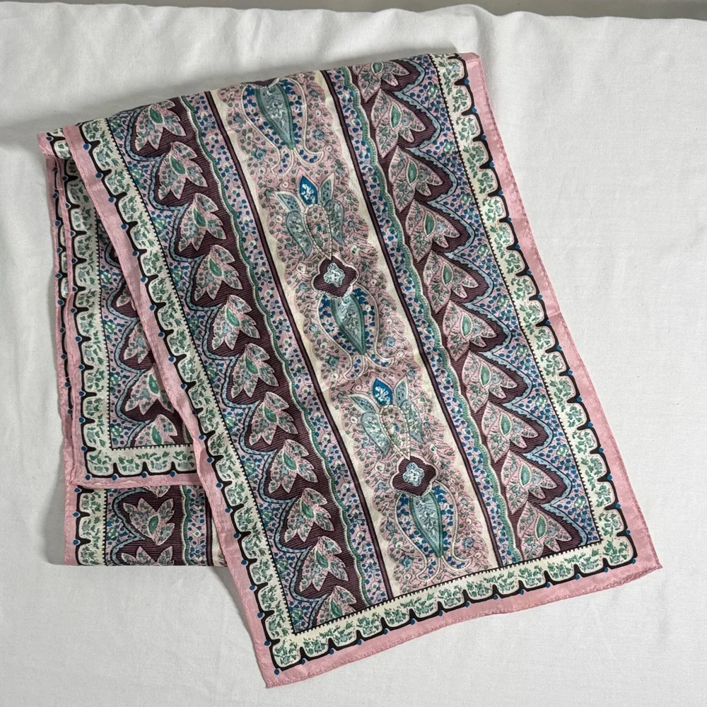 Pink and Blue Silk Paisley Scarf